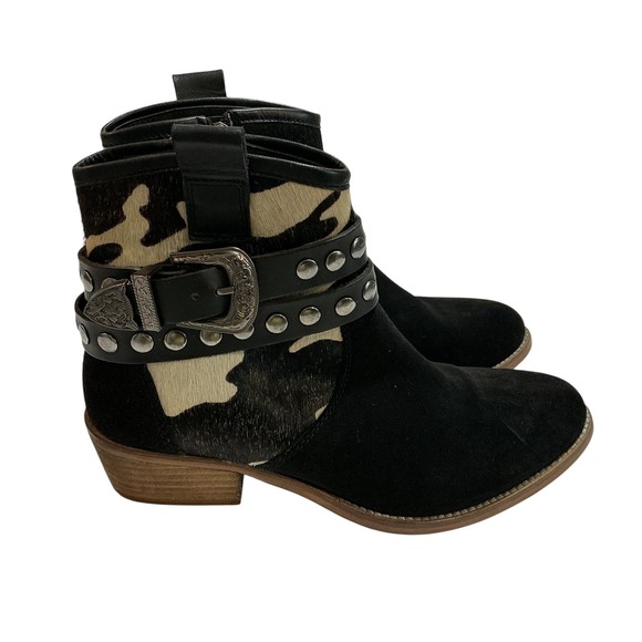 Shyanne Women's 6.5 Bess Cow Print Western Ankle Boots Suede Cowgirl‎ Rodeo - Picture 2 of 11